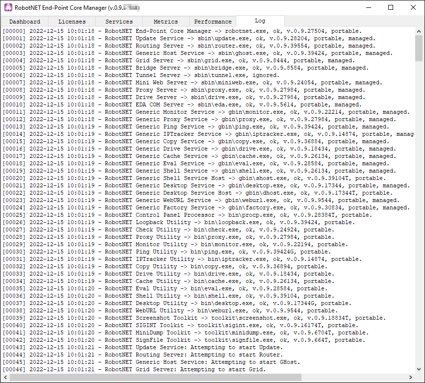 RobotNET End-Point Core Manager Log // Лог